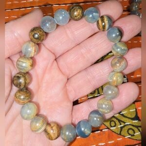 9.5 - 10mm Blue Onyx/Lemurian Calcite Bracelet